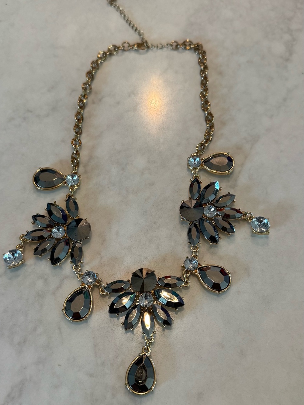 EUC Francesca Collection | Black Crystal Cluster| Gold Tone | Statement Necklace